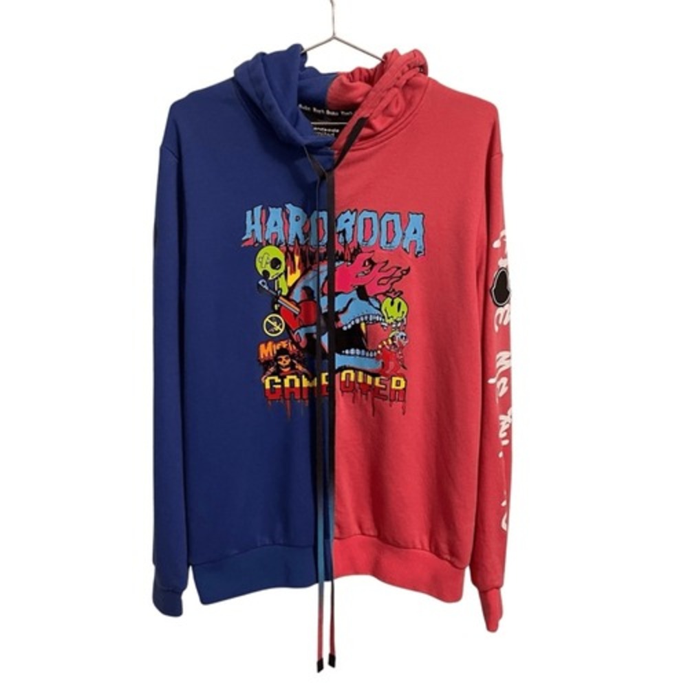 Hardsoda Limited Mens Split Blue Red Graphic Hoodie Game Over Streetwear L